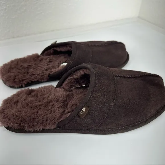UGG Leisure Suede UGG Wool Lamb Fur Lined Slides Slippers Men's Size 10 Brown