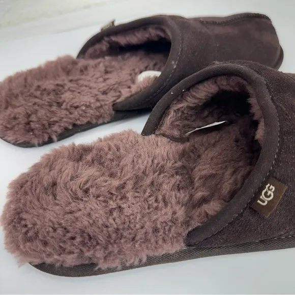 UGG Leisure Suede UGG Wool Lamb Fur Lined Slides Slippers Men's Size 10 Brown