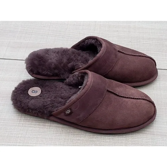 UGG Leisure Suede UGGpure Wool Lamb Fur Lined Slides Slippers Men's Size 8 NEW