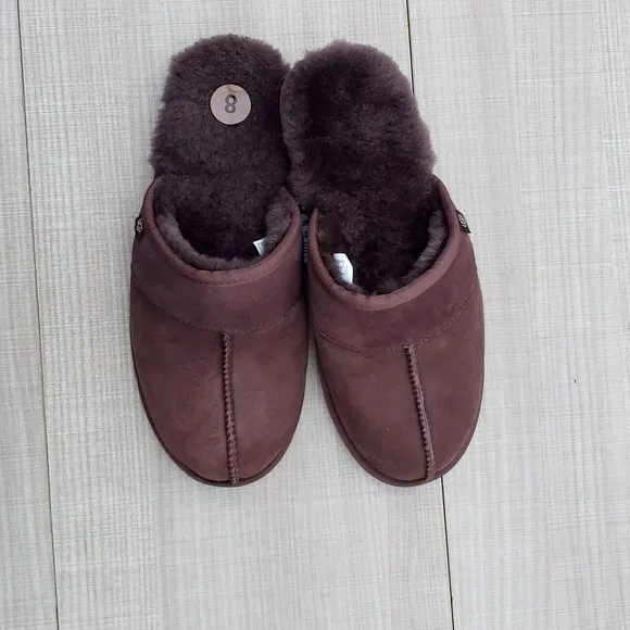 UGG Leisure Suede UGGpure Wool Lamb Fur Lined Slides Slippers Men's Size 8 NEW