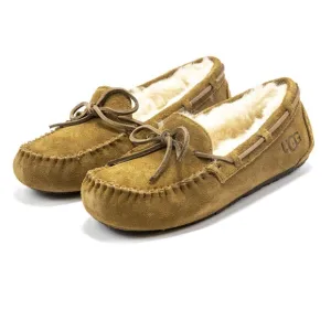 Ugg Little Kids Dakota Tan Fur Lined Slippers Sz 1 Shearling Moccasins Chestnut