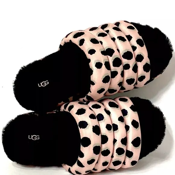 Ugg Maxi Slide Pink Cheetah Print Platform Sandals Slippers