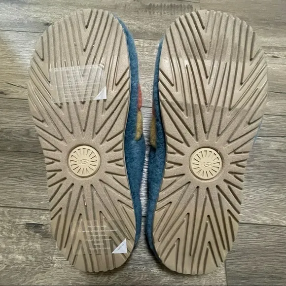 UGG MEN FLUFF YOU STRIPES MARINA BLUE FAUX FUR SLIPPERS US 8 NEW