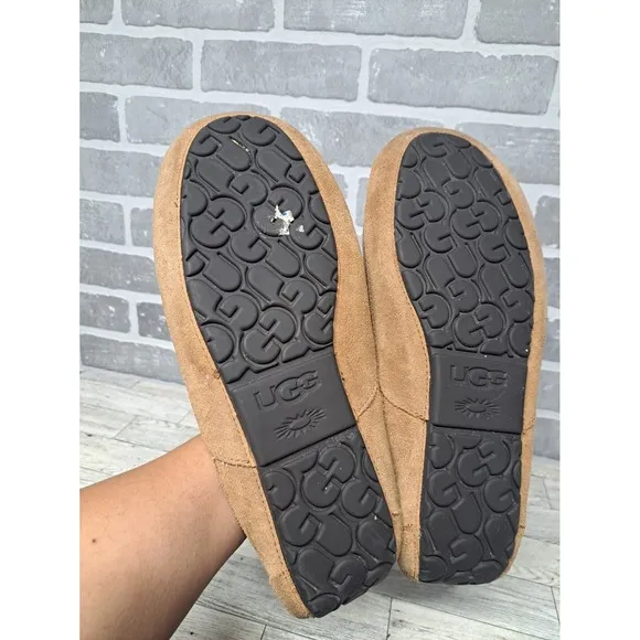 UGG Men's Ascot Slipper Loafer Suede Rubber Sole Slip On Slippers Fur Lined 13