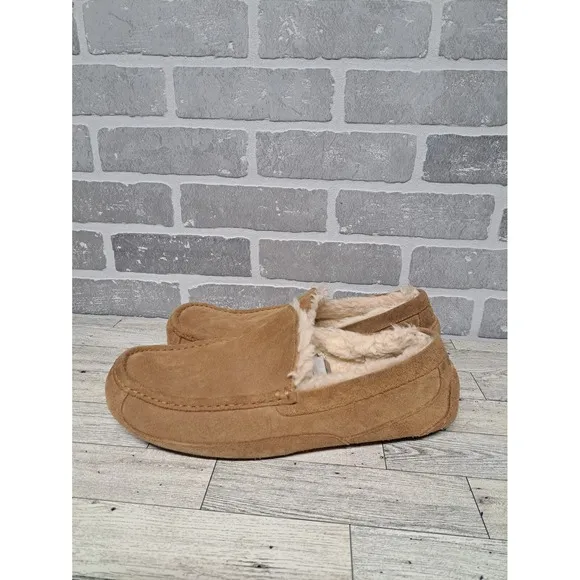 UGG Men's Ascot Slipper Loafer Suede Rubber Sole Slip On Slippers Fur Lined 13