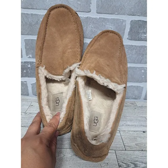 UGG Men's Ascot Slipper Loafer Suede Rubber Sole Slip On Slippers Fur Lined 13