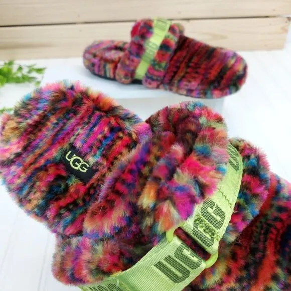 UGG Men's Fluff It Pixelate Faux Fur Slippers Size 9