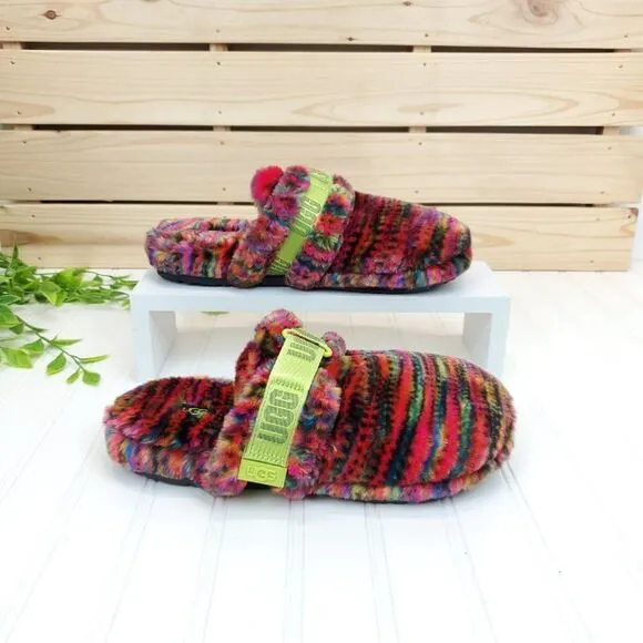 UGG Men's Fluff It Pixelate Faux Fur Slippers Size 9