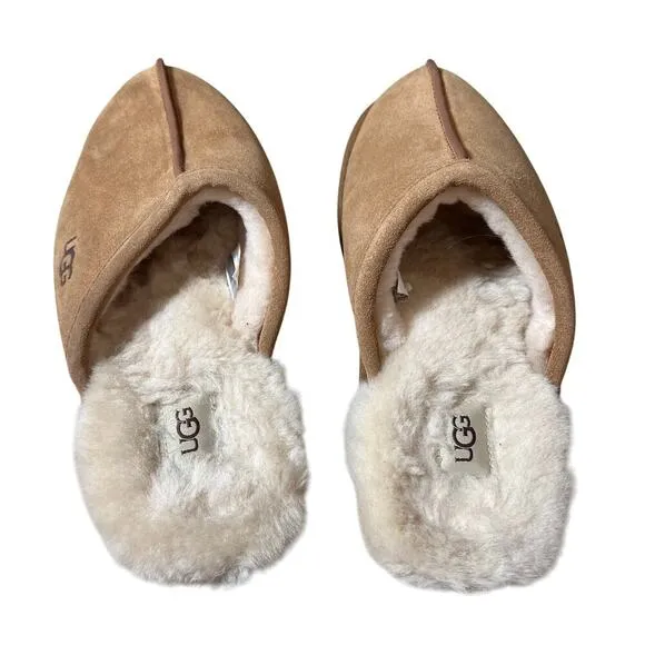 UGG Men's Scuff Suede Chestnut Slippers 1101111 Brown Faux Fur Lined Soft Winter
