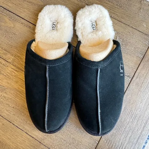 UGG Men's Size 15 Black Suede Scuff Slide NWT Lamb Cozy Comfort Slippers EU 49.5