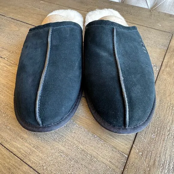 UGG Men's Size 15 Black Suede Scuff Slide NWT Lamb Cozy Comfort Slippers EU 49.5