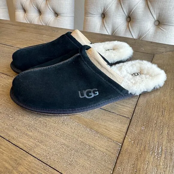 UGG Men's Size 15 Black Suede Scuff Slide NWT Lamb Cozy Comfort Slippers EU 49.5
