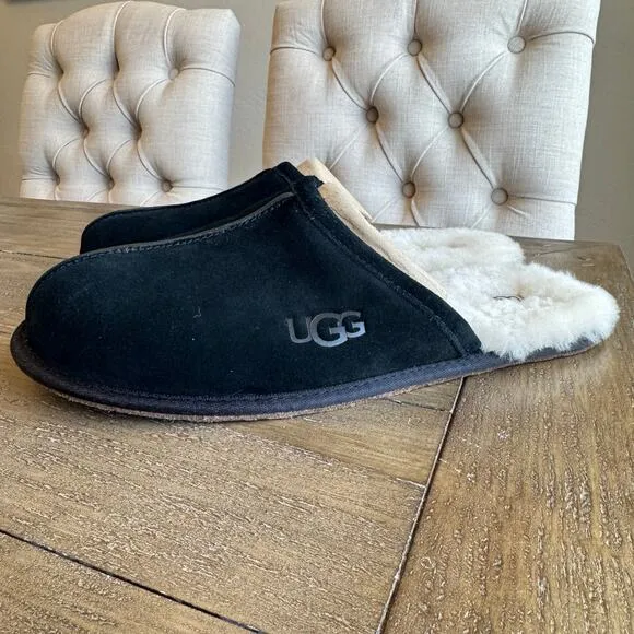 UGG Men's Size 15 Black Suede Scuff Slide NWT Lamb Cozy Comfort Slippers EU 49.5