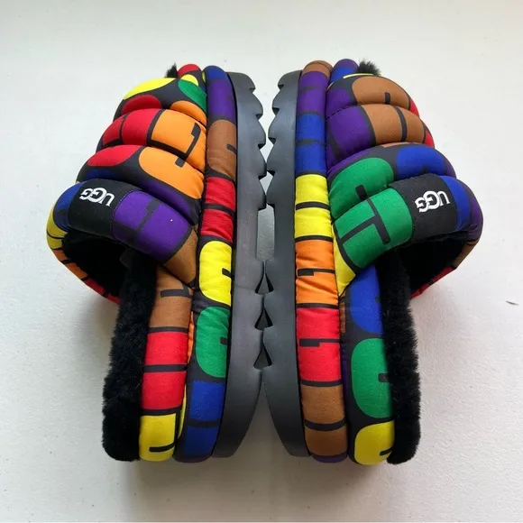 Ugg NWOB Logo Pride Maxi Slide Multicolor Rainbow Slip On SZ 7 Platform …
