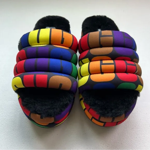 Ugg NWOB Logo Pride Maxi Slide Multicolor Rainbow Slip On SZ 7 Platform …