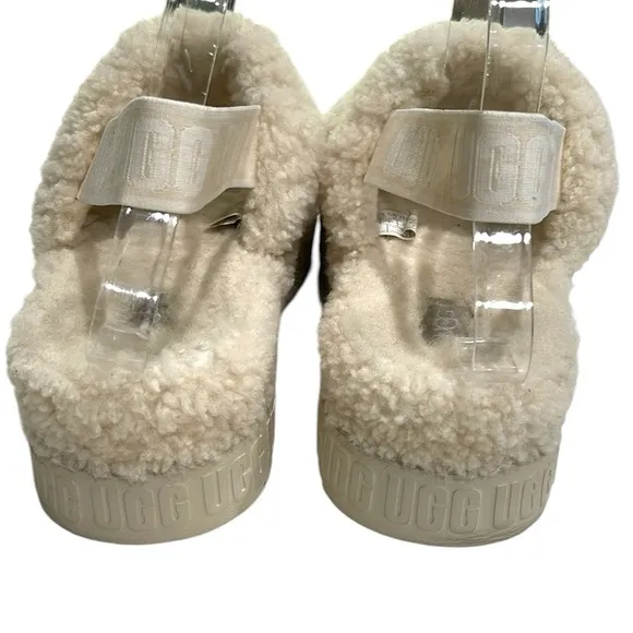Ugg Oh! Fluffita Sherpa Slide Platform Sandal Slide Slippers SZ 9 Natural Beige