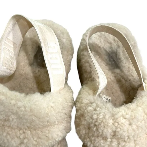 Ugg Oh! Fluffita Sherpa Slide Platform Sandal Slide Slippers SZ 9 Natural Beige