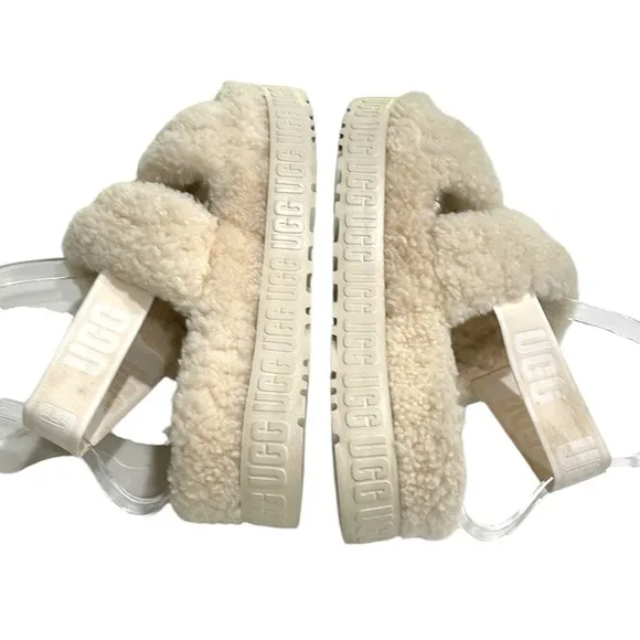 Ugg Oh! Fluffita Sherpa Slide Platform Sandal Slide Slippers SZ 9 Natural Beige