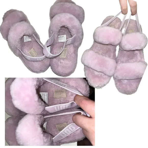UGG “Oh-Yeah” Baby Pink Sheepskin Platform Wedge Sling Back Slippers Size 10