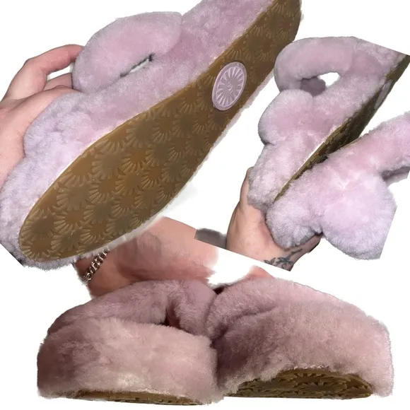 UGG “Oh-Yeah” Baby Pink Sheepskin Platform Wedge Sling Back Slippers Size 10