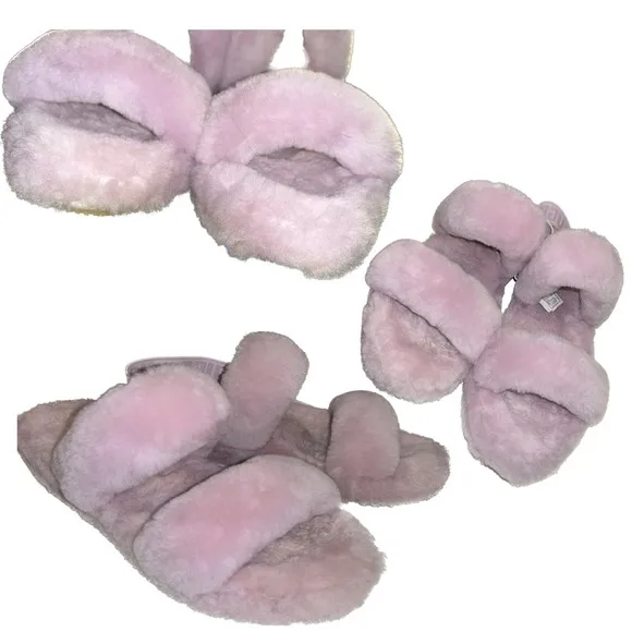 UGG “Oh-Yeah” Baby Pink Sheepskin Platform Wedge Sling Back Slippers Size 10