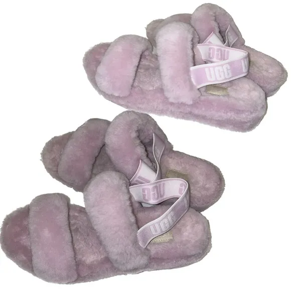 UGG “Oh-Yeah” Baby Pink Sheepskin Platform Wedge Sling Back Slippers Size 10