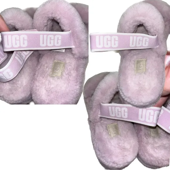 UGG “Oh-Yeah” Baby Pink Sheepskin Platform Wedge Sling Back Slippers Size 10