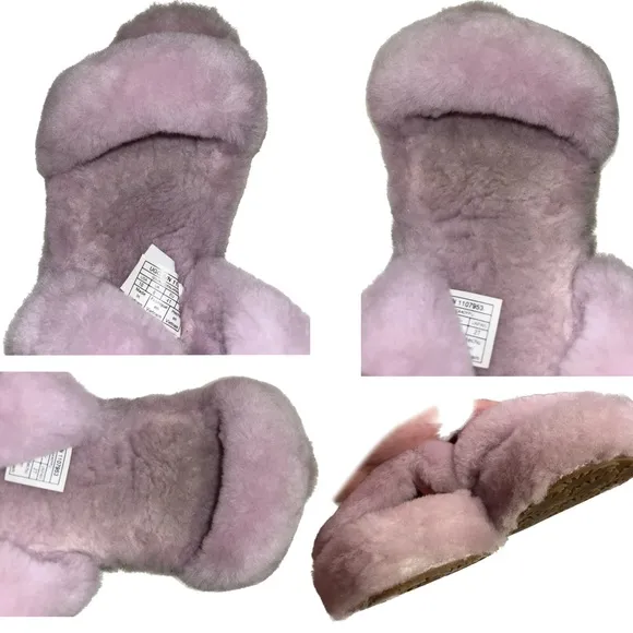 UGG “Oh-Yeah” Baby Pink Sheepskin Platform Wedge Sling Back Slippers Size 10