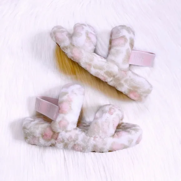 UGG Oh Yeah Panther Print Slide Sandal Slippers In White