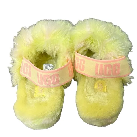 UGG | Oh Yeah Spots faux fur green fuzzy double strap slippers size 6