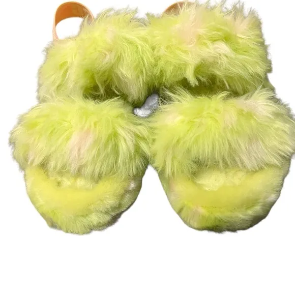 UGG | Oh Yeah Spots faux fur green fuzzy double strap slippers size 6