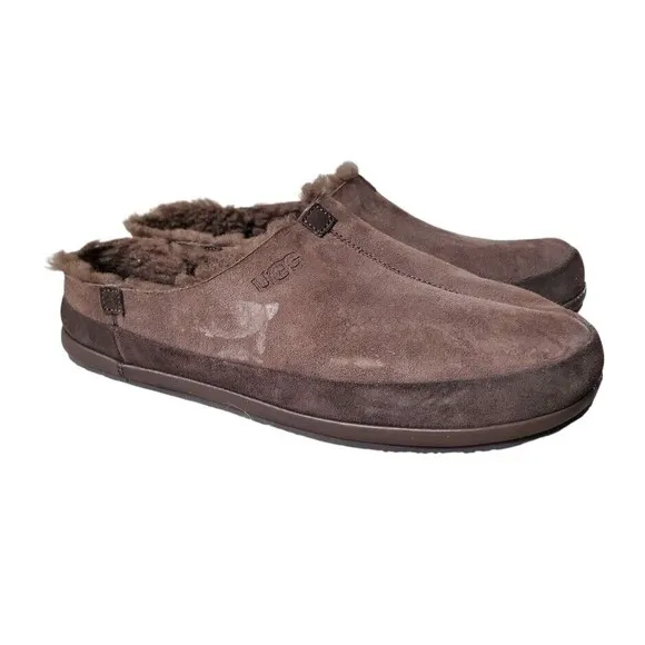 UGG Parkdale Clog Brown Suede Sheepskin Slippers Men US 14/ EUR 48.5 Real Fur
