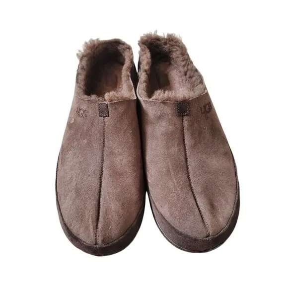 UGG Parkdale Clog Brown Suede Sheepskin Slippers Men US 14/ EUR 48.5 Real Fur