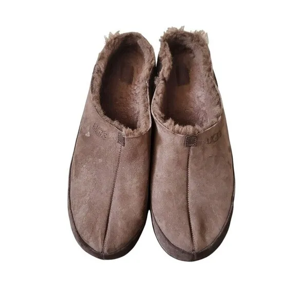 UGG Parkdale Clog Brown Suede Sheepskin Slippers Men US 14/ EUR 48.5 Real Fur
