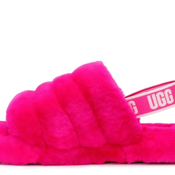 UGG Pink Fluff Yeah stay put strap slide slippers toddlers sz 10