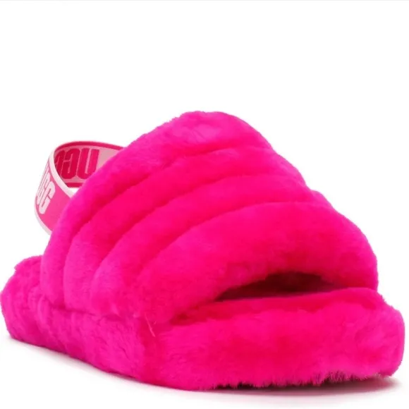 UGG Pink Fluff Yeah stay put strap slide slippers toddlers sz 10