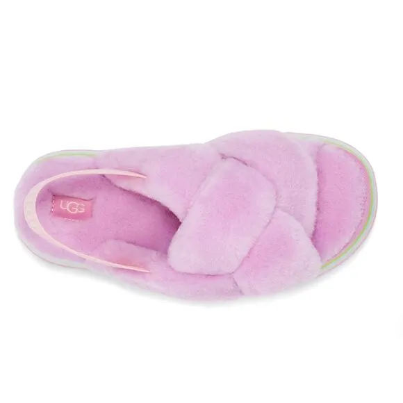 UGG Pink Rainbow Platform Disco Knot Genuine Shearling Slide Slippers