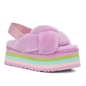 UGG Pink Rainbow Platform Disco Knot Genuine Shearling Slide Slippers