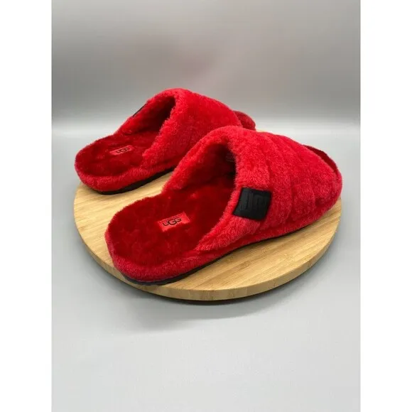 UGG Sandals Mens Size 10 Red Sheepskin Fur Slippers Slip On Wool Slides 1117473