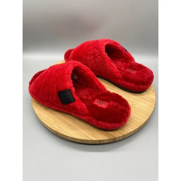 UGG Sandals Mens Size 10 Red Sheepskin Fur Slippers Slip On Wool Slides 1117473