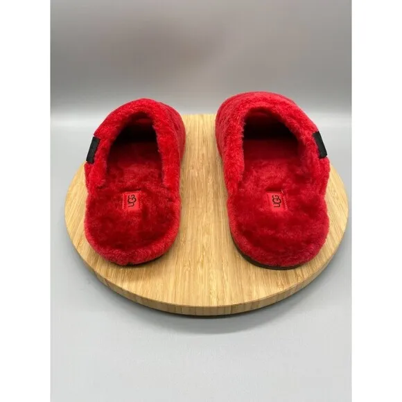 UGG Sandals Mens Size 10 Red Sheepskin Fur Slippers Slip On Wool Slides 1117473
