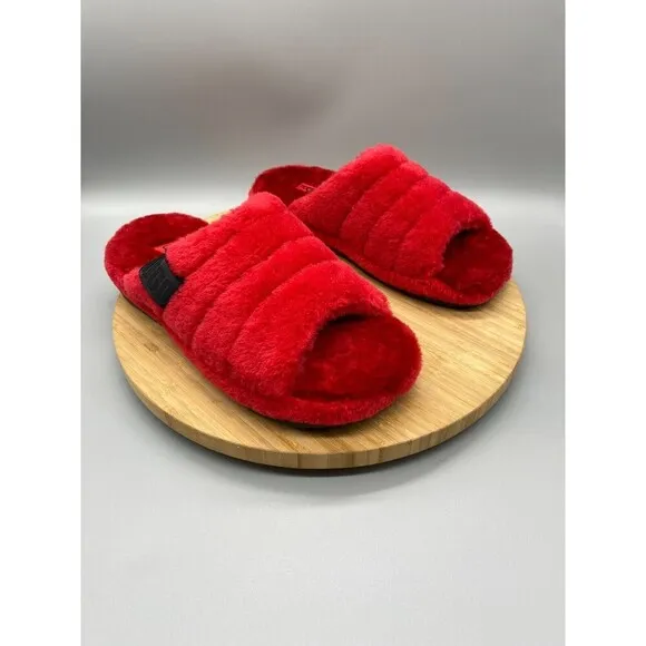 UGG Sandals Mens Size 10 Red Sheepskin Fur Slippers Slip On Wool Slides 1117473