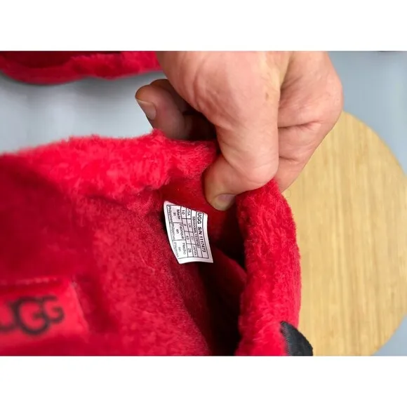 UGG Sandals Mens Size 10 Red Sheepskin Fur Slippers Slip On Wool Slides 1117473