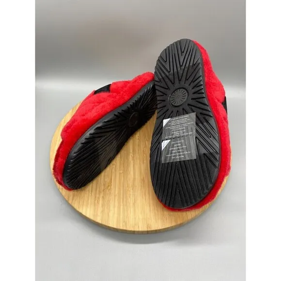UGG Sandals Mens Size 10 Red Sheepskin Fur Slippers Slip On Wool Slides 1117473