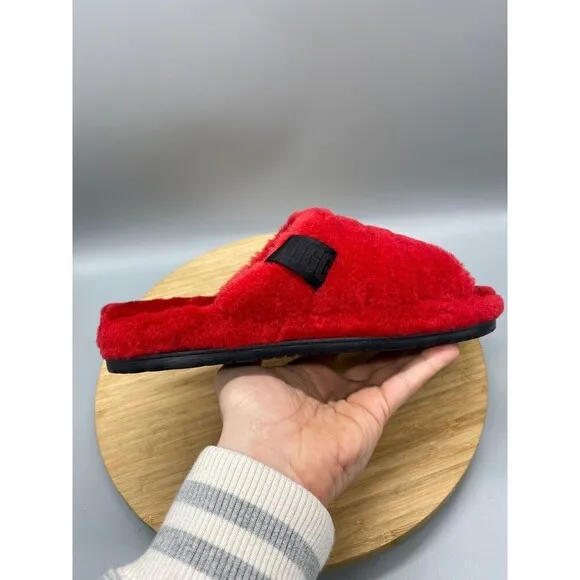 UGG Sandals Mens Size 10 Red Sheepskin Fur Slippers Slip On Wool Slides 1117473