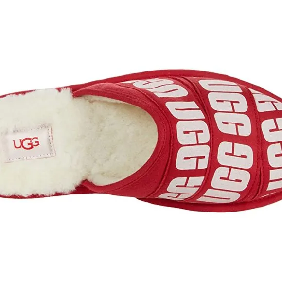 UGG Scuff Graphic Band Red Slipper. Sheepskin. Wool. Size: 10, 12