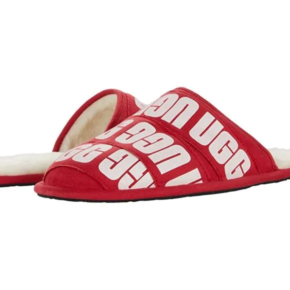 UGG Scuff Graphic Band Red Slipper. Sheepskin. Wool. Size: 10, 12
