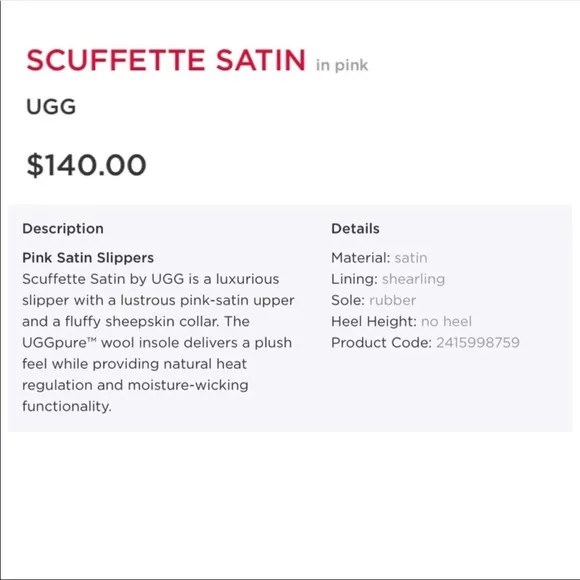Ugg Scuffette Satin Pink Slippers