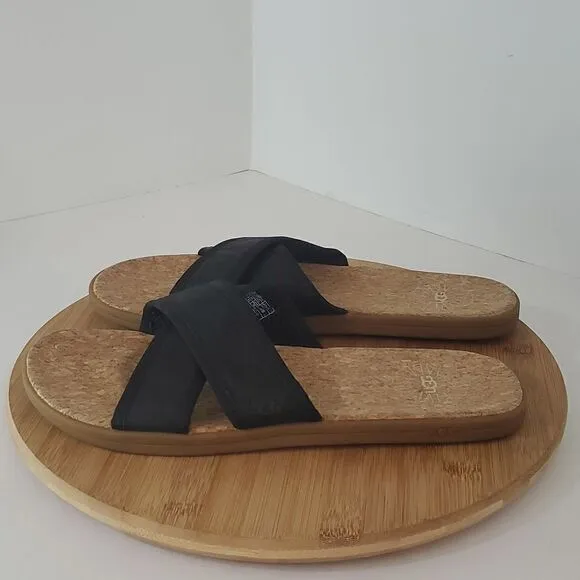 UGG Seaside Slide Cowhide Black Slippers Men's Size 10 Style # 1092172-BLK