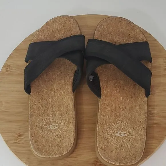 UGG Seaside Slide Cowhide Black Slippers Men's Size 10 Style # 1092172-BLK